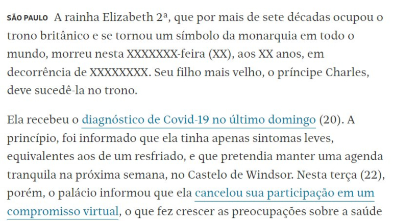 Site brasileiro noticia morte de Rainha Elizabeth II sem informações oficiais