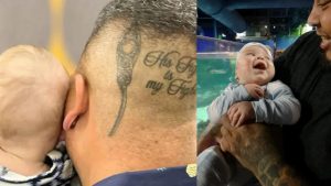 Pai faz tatuagem para filho que passou por cirurgia cerebral: "A luta dele é minha"