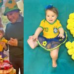 Edson Celulari celebra 9 meses de Chiara em clima de Copa do Mundo