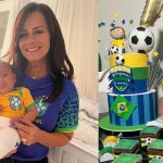Viviane Araújo celebra 3 meses de Joaquim em clima de Copa do Mundo