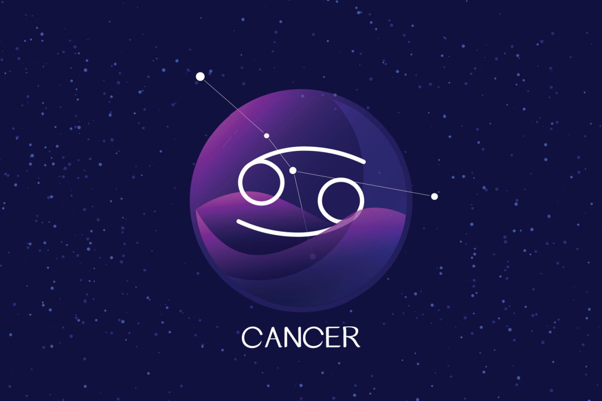 Círculo com o símbolo do signo de Câncer em fundo azul